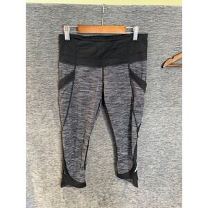 Lululemon Speed Up Crop Leggings Black Gray Space Dye Running Pants Size 6